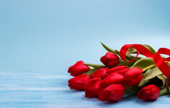 Картинка цветы, букет, тюльпаны, красные, red, fresh, wood, flowers