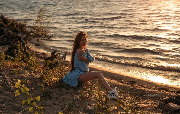 Море, взгляд, девушка, солнце, поза, фото, берег, модель