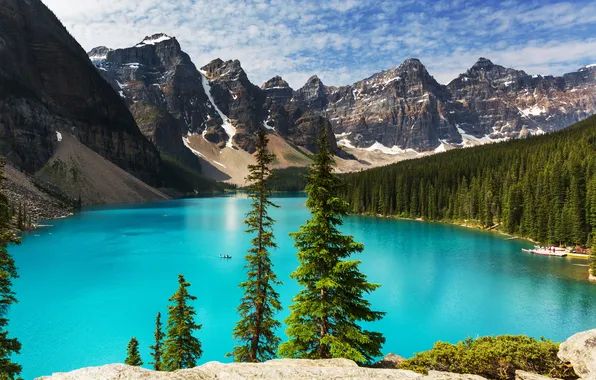 Лес, озеро, Canada, landscape, lake, Banff National park, Moraine