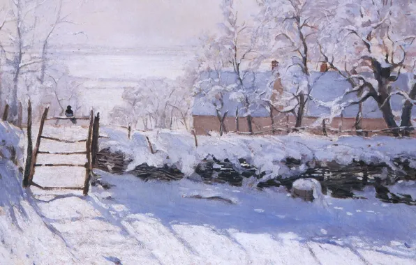 Зима, пейзаж, картина, сорока, клод моне