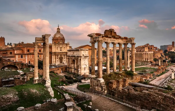 Площадь, Рим, Италия, колонны, руины, Italy, Rome, Триумфальная арка