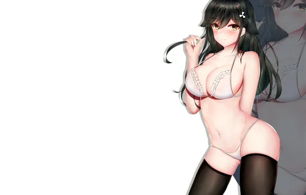 Girl, sexy, lingerie, bra, cleavage, panties, thighhighs, long hair