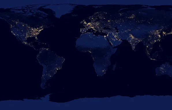 Картинка космос, свет, ночь, огни, земля, планета, карта, NASA