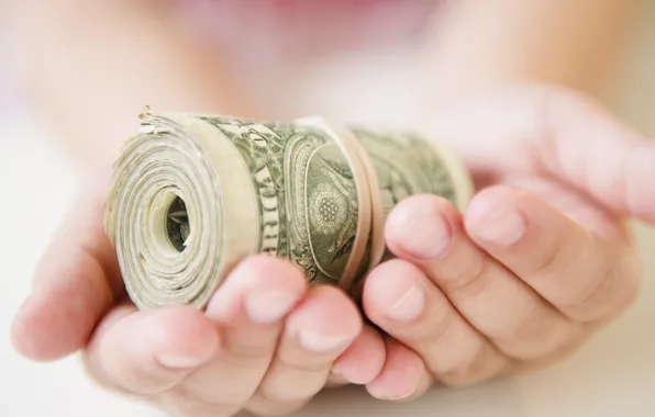 Woman, money, dollars, hand