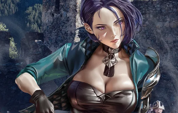 Girl, sexy, cleavage, blouse, pink hair, boobs, anime, beautiful