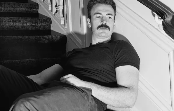 Усы, взгляд, поза, ступени, актёр, Крис Эванс, Chris Evans