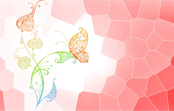 Картинка цветок, абстракция, бабочка, вектор, точки, витраж butterfly