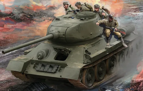 Средний танк, Т-34-85, советская пехота, Танковый десант