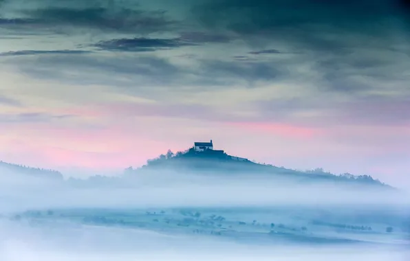 Misty, twilight, Germany, sunset, autumn, fog, hill, dusk