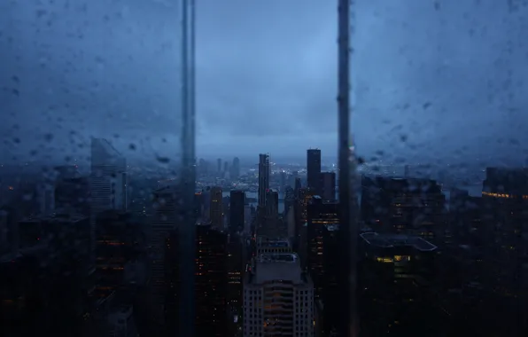 Картинка city, wallpaper, rain, window, skyscrapers, night city, rain drops, aerial view
