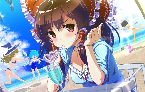 Girl, beach, anime, manga, japanese, oppai, bishojo