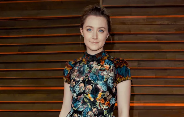 Глаза, взгляд, девушка, улыбка, платье, актриса, блондинка, Saoirse Ronan