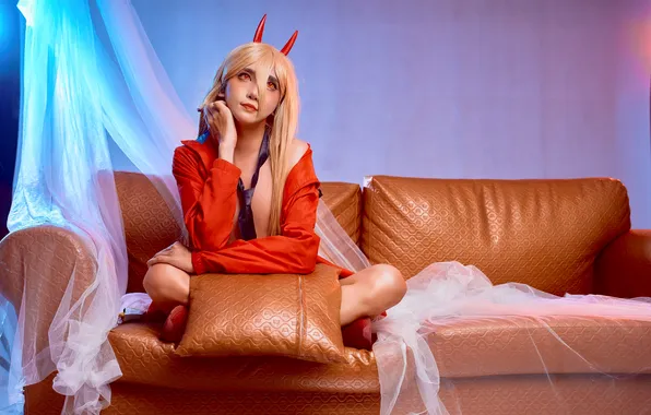 Men, cosplay, Power (Chainsaw Man), femboy, crossdressing, Velvet Chann