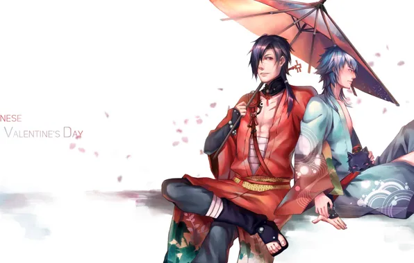 Зонт, арт, парни, Dramatical Murder, Драматическое убийство, Аоба, Коуджаку