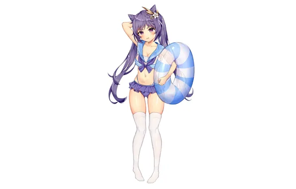 Girl, sexy, cleavage, thighhighs, long hair, legs, boobs, anime