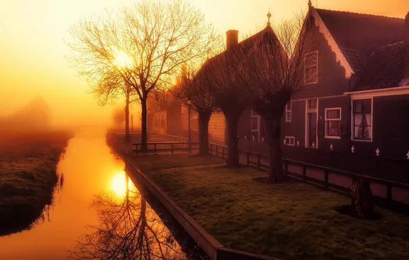 Свет, город, туман, утро, Holland