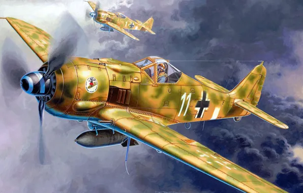 Истребитель-бомбардировщик, Focke-Wulf, Люфтваффе, немецкий одноместный одномоторный поршневой, FW-190F-8