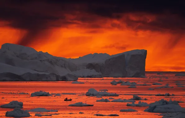 Море, закат, лёд, Greenland