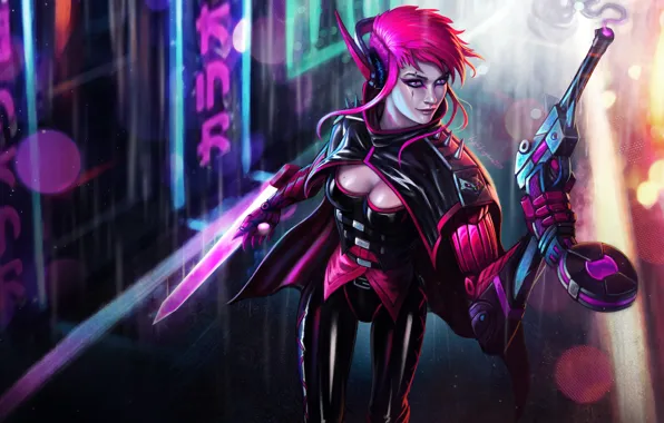 Girl, Art, Neon, Illustration, Concept Art, Characters, Sci-fi, Cyberpunk