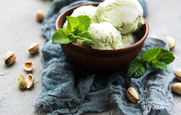 Мороженое, орехи, мята, десерт, nuts, ice cream, Oxana Denezhkina
