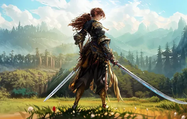 Landscape, art, painting, digital art, warrior, fantasy art, Stable Diffusion, neuronet