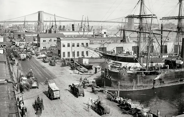 Картинка мост, порт, New York, NYC, Brooklyn Bridge, 1901