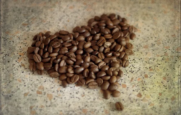 Картинка сердце, кофе, зерна, кофейные