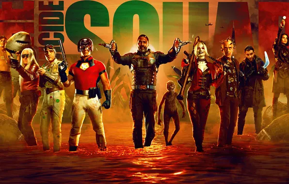 Фантастика, акула, постер, персонажи, комикс, Idris Elba, Идрис Эльба, Harley Quinn