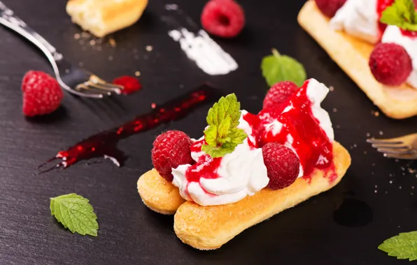 Картинка cake, cream, berries, raspberry, cookies, mint, Natasha Breen