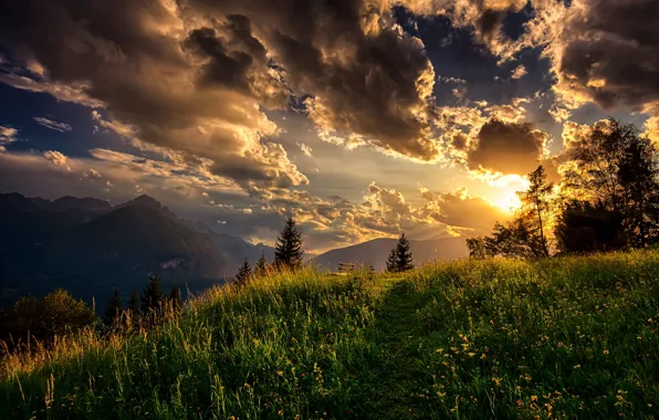 Картинка облака, закат, горы, Австрия, Альпы, Austria, Alps, Тироль