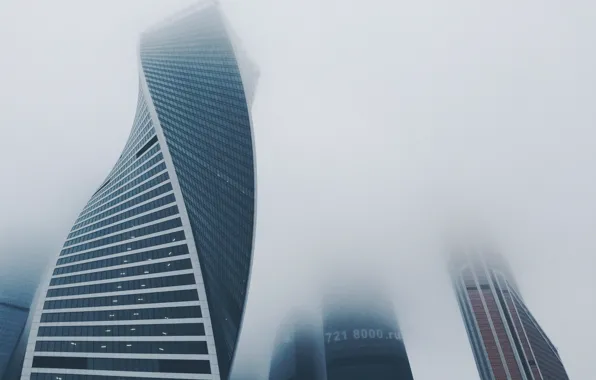 Город, туман, москва, архитектура