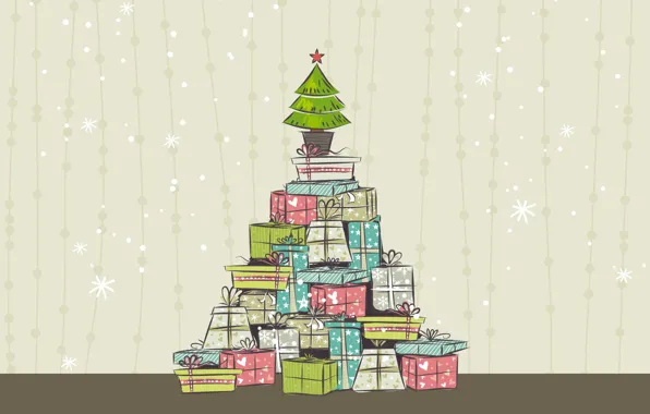 Елка, новый год, рождество, вектор, подарки, праздничные обои, Christmas illustration