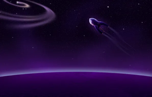 Картинка звезды, планеты, космическиq кораблm, пурпурный