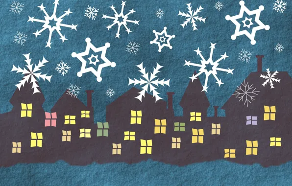 Картинка снежинки, праздник, дома, Новый Год, Happy New Year, снегопад, с новым годом, Merry Christmas