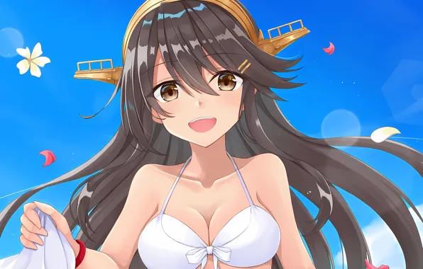 Girl, sexy, cleavage, long hair, brown hair, brown eyes, boobs, anime