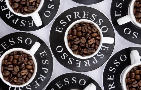 Кофе, кружки, зёрна, эспрессо, espresso