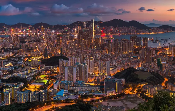 Картинка China, Гонконг, панорама, Китай, ночной город, Hong Kong