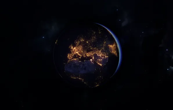 Ночь, Планета, Космос, Земля, Фон, Арт, Space, Art