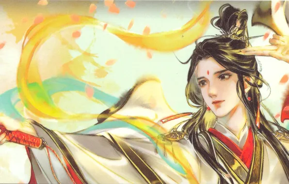 Лепестки, лента, парень, Tian Guan Ci Fu, Lian Xie