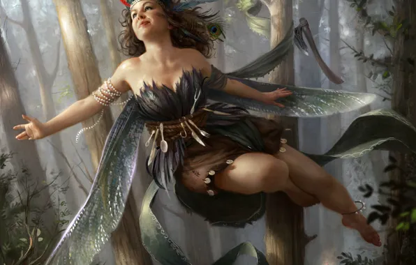 Лес, радость, крылья, топор, mischiveous fairy