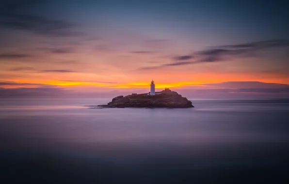 Картинка море, закат, маяк