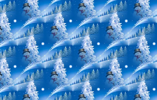 Картинка Новый год, фон, текстура, праздник, ёлочка, снеговик