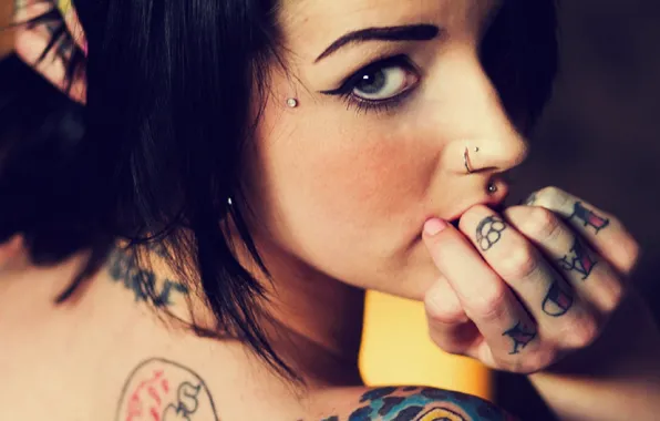 Eyes, Topless, Piercing, Tattoos