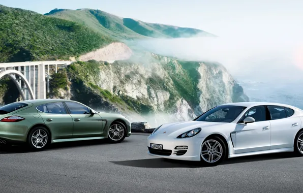 Картинка белый, Porsche, Panamera, зелёный