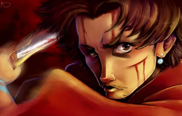 Взгляд, кровь, меч, арт, Аниме, парень, Anime, Samurai Champloo