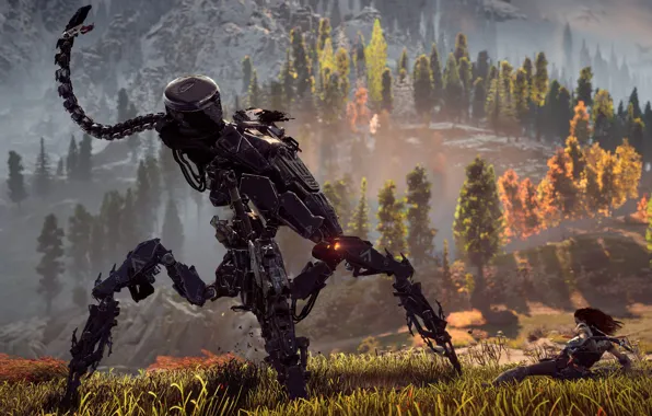 Трава, девушка, робот, долина, Элой, Horizon zero dawn