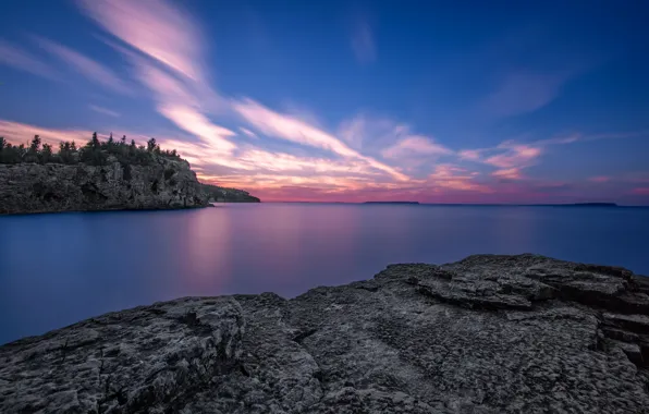 Озеро, скалы, рассвет, Онтарио