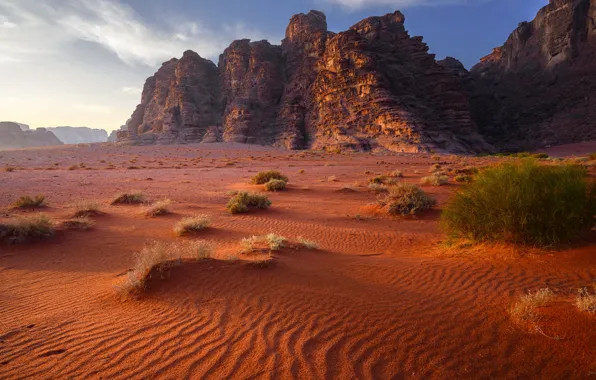 Песок, Скалы, Jordan, Иордания, Wadi Rum, Valley of the Moon, Sand stone and granite rock, …