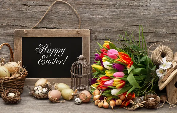 Картинка цветы, яйца, Пасха, тюльпаны, flowers, Easter, eggs