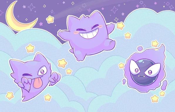 Небо, полумесяц, Gengar, Haunter, Pokemon Go, Gastly